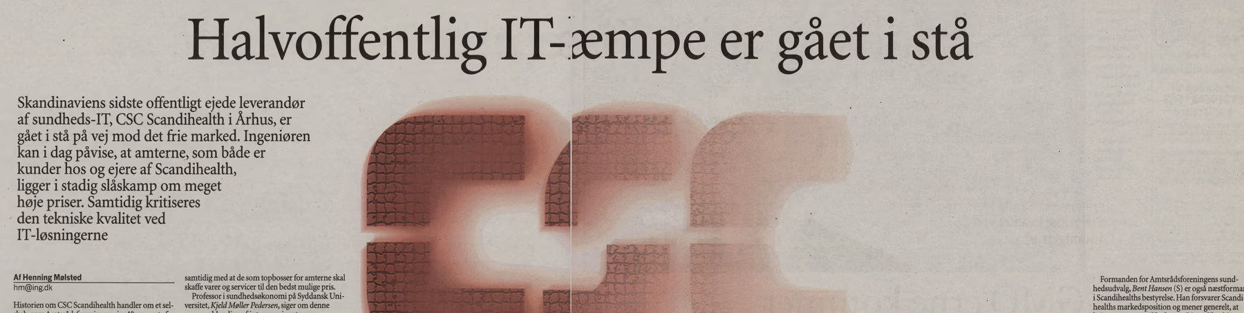 Avisudklip fra Ingeniøren, 27. september 2002: Halvoffentlig IT-kæmpe er gået i stå